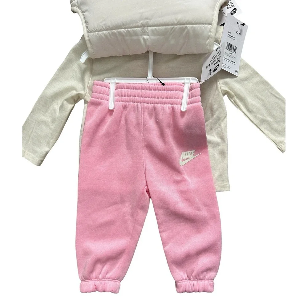 Nike Toddler Girls 3-Piece Set 12 M Jacket Long Sleeve Shirt & Jogger Pants Pink
